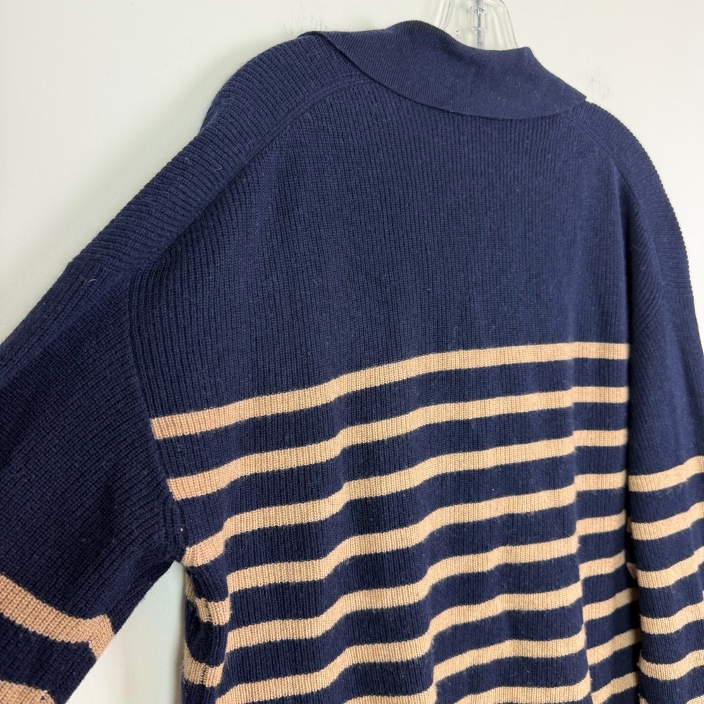 Rails Harris Wool Cashmere Polo Sweater in Camel Navy Stripe Size L - Picture 11 of 15